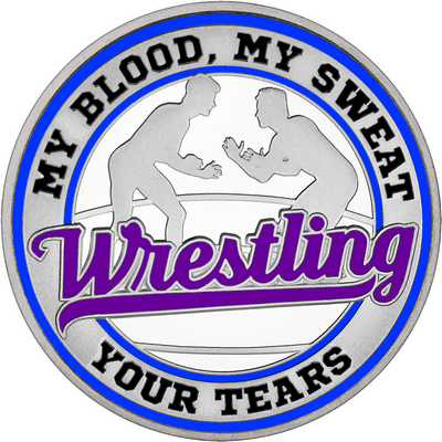 Purple "Wrestling" with Royal Blue Outer Circular Borders
